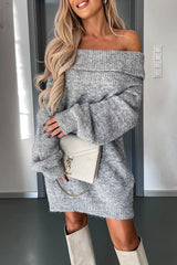 Pure Joy Knit Off Shoulder Long Sleeve Loose Sweater Mini Dress