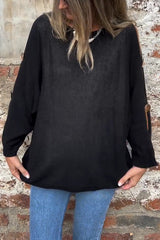 Solid Color Round Neck Hollow Long Sleeve Loose Knitted Sweater