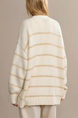 Striped Loose V-neck Long-sleeved Casual Knit Cardigan