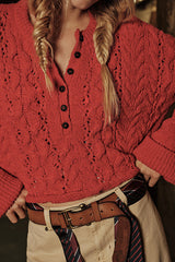 Solid Color Loose-fitting Openwork Long-sleeved Knit Sweater