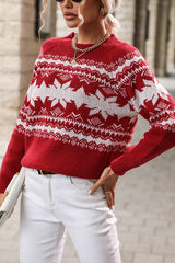 Christmas Snowflake Round Neck Long Sleeve Loose Knitted Sweater