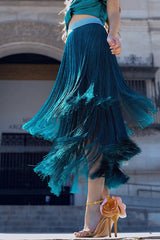 Elegant Tassel Hem Elastic Waist Casual Maxi Skirt