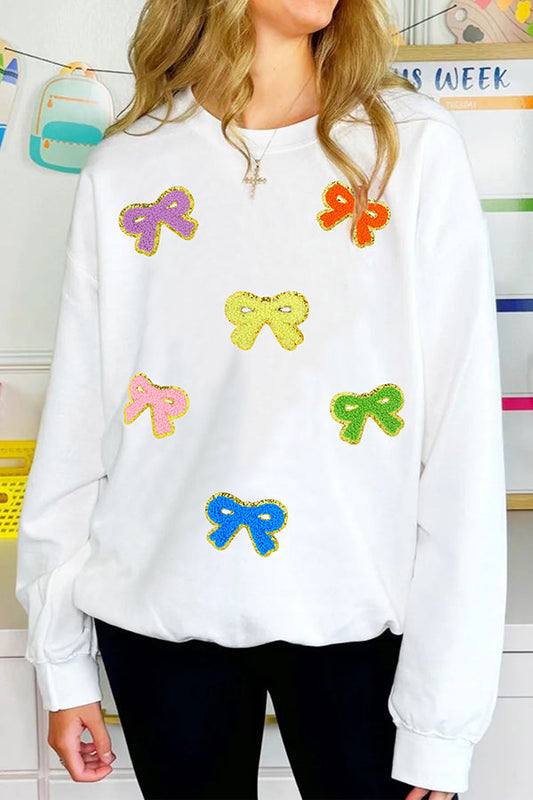 Christmas Sequined Multi-colored Bow Crew Neck Long-sleeved Loose Sweatshirt