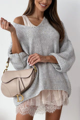 Solid Color Loose V-neck Casual Knitted Sweater