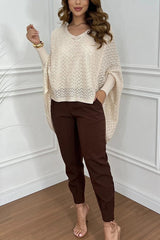 Fashion Hollow Long Sleeve Loose V-neck Knitted Sweater
