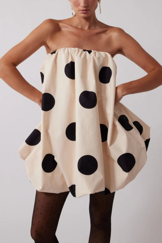 Fashionable Polka Dot Print Off-shoulder Sleeveless Loose Mini Dress
