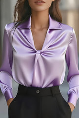 Satin Solid Color Pleated Long-sleeved Casual Shirt