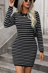 Something Sweet Knit Stripe Long Sleeve Sweater Mini Dress