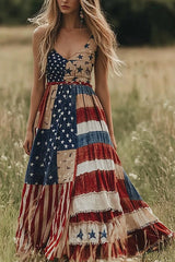 Independence Day Print Sleeveless Casual Loose Maxi Dress