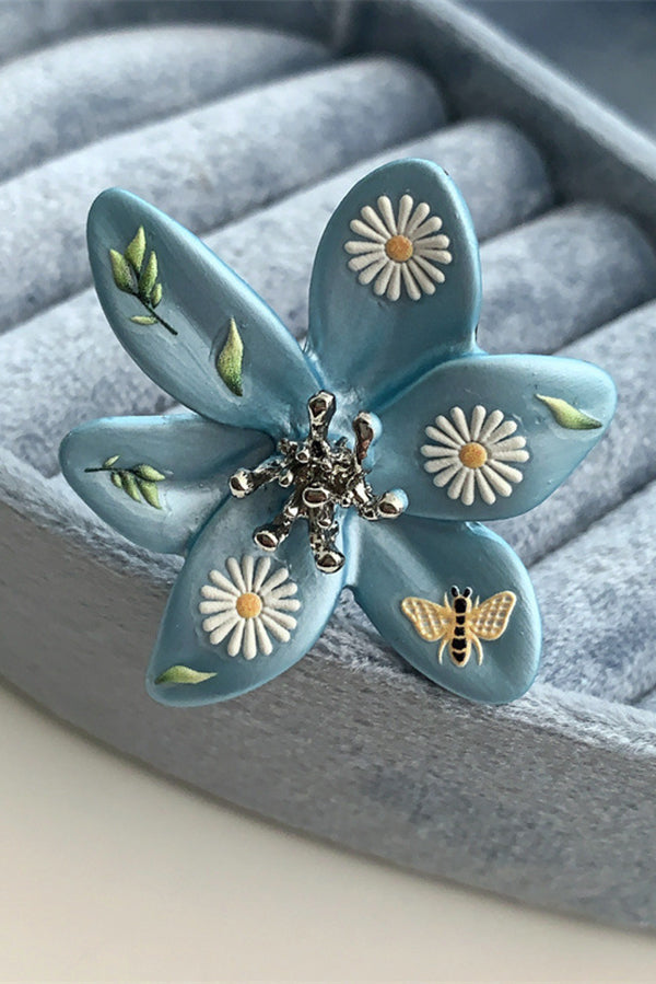 Colorful Dopamine Haze Blue Hand-painted Ring