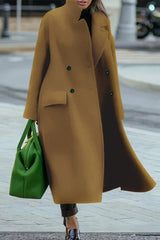 Solid Color Loose Lapel Long Sleeve Button Casual Long Coat