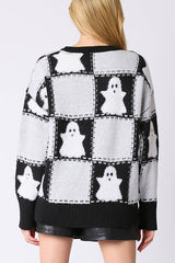 Halloween Plaid Ghost Loose Long Sleeve Knitted Sweater
