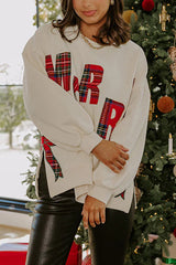 Merry Plaid Embroidered Bow Long-Sleeve Loose Sweatshirt
