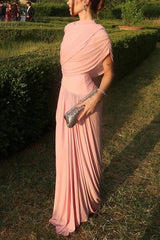 Elegant Mesh Cape-style Pleated Draped Maxi Dress