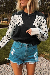 Always Spot Leopard Print Crew Neck Long Sleeve Sweater