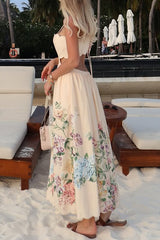 Cabo Sunsets Floral Print Petal Trim Back Lace-up Midi Dress