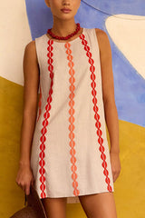 Unique Printed Round Neck Sleeveless Casual Loose Mini Dress