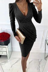 You Had Me At Cocktails Glitter Fabric Ruched Dress