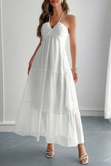 Solid Color Halterneck Tie Casual Holiday Style Maxi Dress