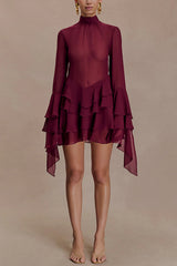 Fashionable Chiffon Long-sleeved Ruffled Slim-fit Mini Dress