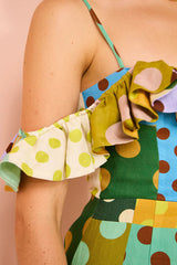 Chic Color Block Dot Print Invisible Zipper Strap Mini Dress