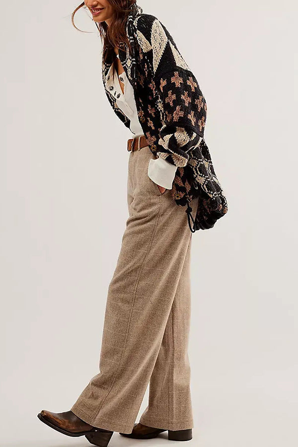 Unique Pattern Lapel Loose Long-sleeved Knitted Sweater