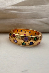 Multicolor Diamond-studded Stainless Steel Ring