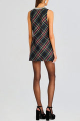 Elegant Demeanor Satin Gemstone Trim Deep V-Neck Tank H-line Mini Dress