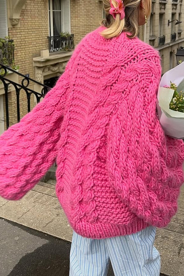 Solid Color Loose Round Neck Long Sleeve Casual Knitted Sweater