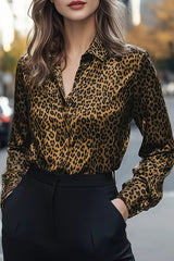 Leopard Print Satin Long-sleeved Casual Shirt
