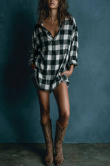 Plaid Print Loose Long-sleeved Shirt Style Mini Dress