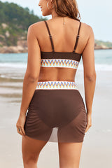 Sexy Patchwork Mesh Pleated Stretch Two-piece Bikini Swimsuit