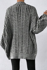 Fashionable Mixed-color Loose-fitting Lantern Sleeve Mid-length Knitted Cardigan