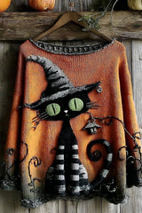 Halloween Print Loose Round Neck Long Sleeve Casual Sweatshirt