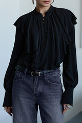Court-style Draped Ruffled Elegant Chiffon Blouse