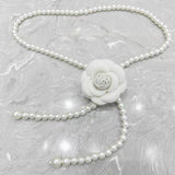 Elegant Camellia Pearl Waist Necklace