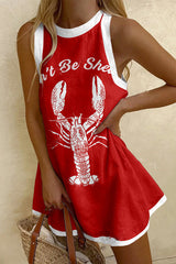 Lobster Print Sleeveless Resort Mini Dress
