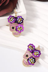 Fashion Flower Skull Diamond Earrings