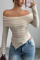 Elegant Off Shoulder Long-sleeved Slim-fit Knit Top