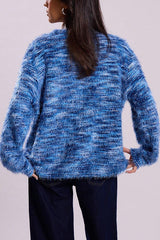 Fashionable Mixed Color Loose V-neck Casual Knit Cardigan