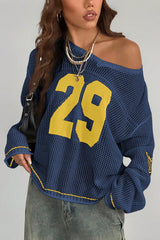 Number 29 Pattern Fashion Casual Street Trend Printed V-neck Long-sleeved Knitted Sweater