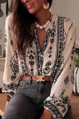 Unique Print Long-Sleeved Button-Up Elegant Shirt