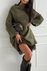Cozy Ember Knit High Neck Long Sleeve Relaxed Sweater Mini Dress