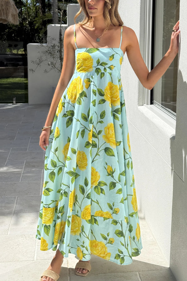 Floral Print Square Neck Sleeveless Casual Vacation Maxi Dress
