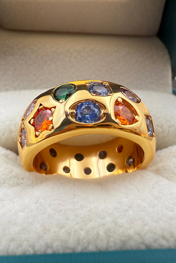 Multicolor Diamond-studded Stainless Steel Ring