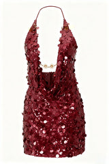Sexy Halter Neck Sequined Open Back Mini Dress