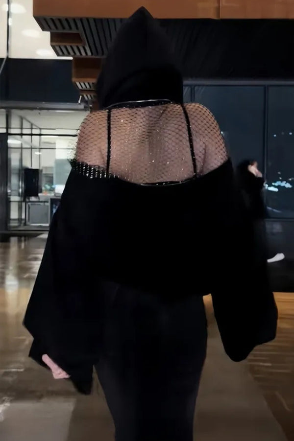 Solid Color Backless Cutout Loose Hooded Casual Sports Sweatshirt