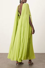 Spring Whispers Chiffon Pleated Wide Sleeve Volume Maxi Dress