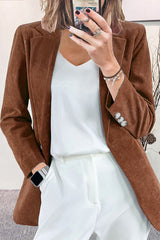 Solid Color Lapel Long Sleeve Button Casual Blazer