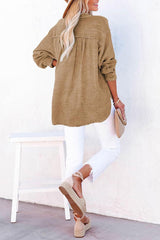 Solid Color Long Sleeve Pleated Button Loose Top